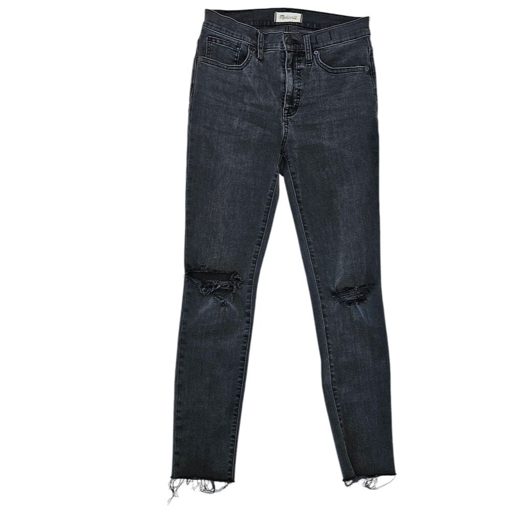 Madewell 9" Mid-Rise Skinny Jeans, Black Distressed, Size 27 Good Used Condition